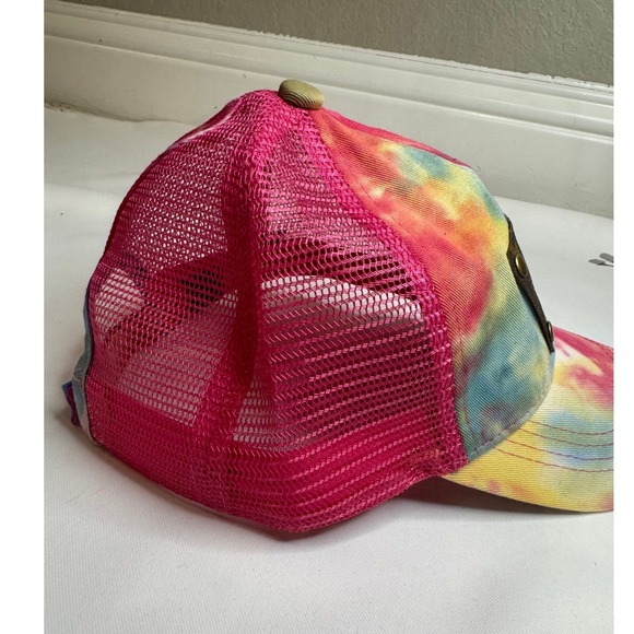 C.C. Tie Dye Trucker Hat Women OS Pink Repurposed Patch Ponytail Cap Excellent - Picture 4 of 8